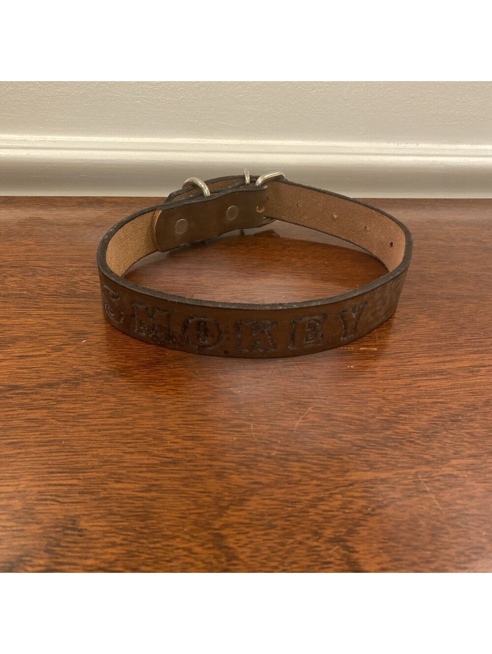 Handcrafted Brown Leather Dog Collar Western Large Dog Engraved “Smokey”